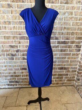 Lauren Ralph Lauren dark blue stretch sleeveless dress V-neck cocktail business